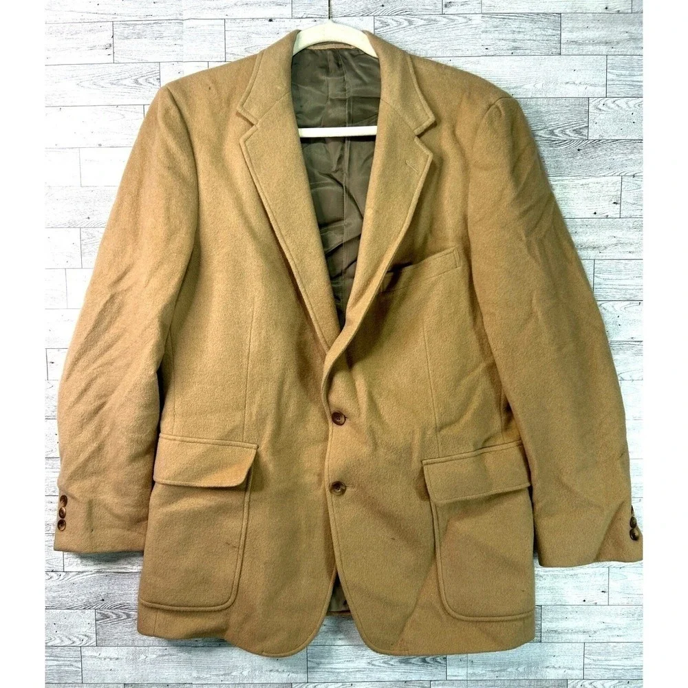 Mitchell Daroff Camel Hair Wool Blazer L Tan 2-Button Sport‎ Coat Vintage Mens